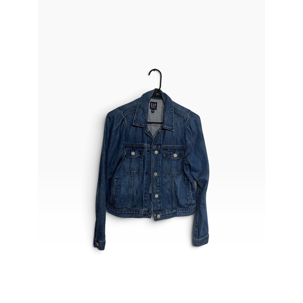 Gap Vintage Women Medium Wash Denim Jacket Soft Cotton Puff Shoulder Small